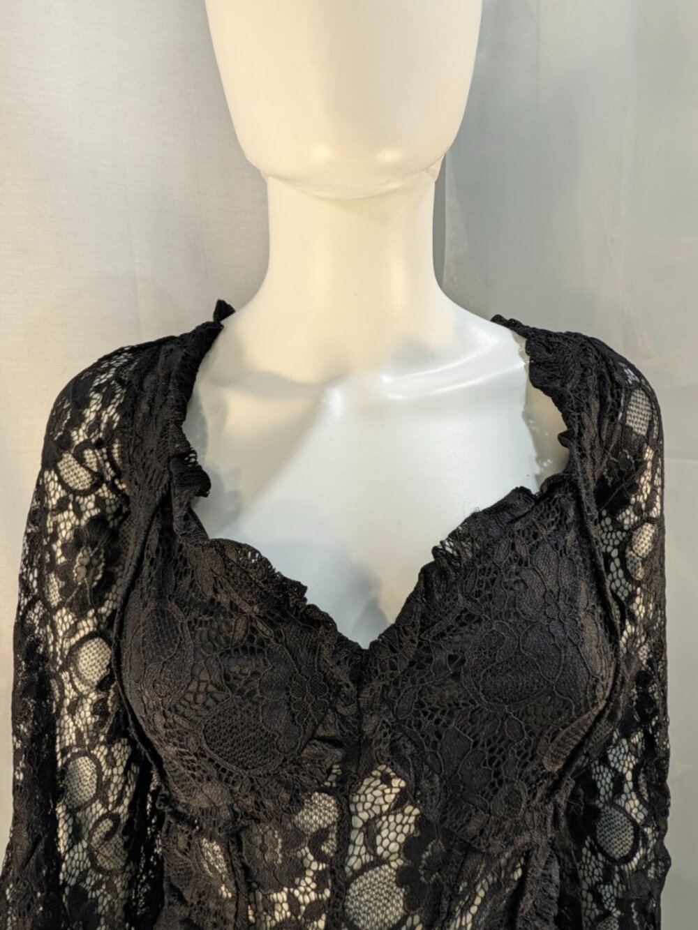 New York & Company Black Lace Dress XXL Sheer Midriff Long Sleeve Cocktail NWOT - Picture 9 of 16